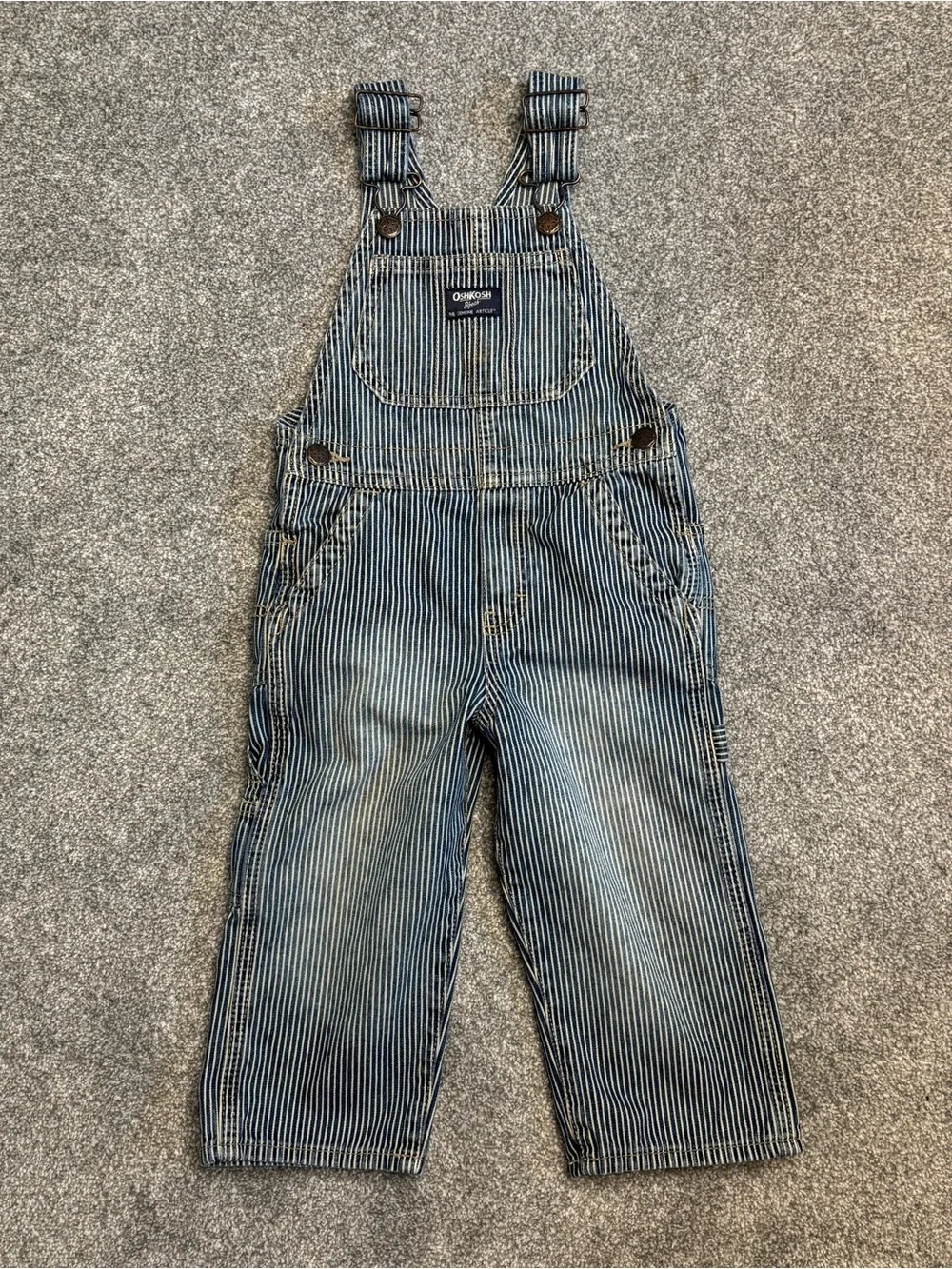 OshKosh B'gosh Navy and White Striped Kids Overalls ~ 100% Cotton Conductor 2T